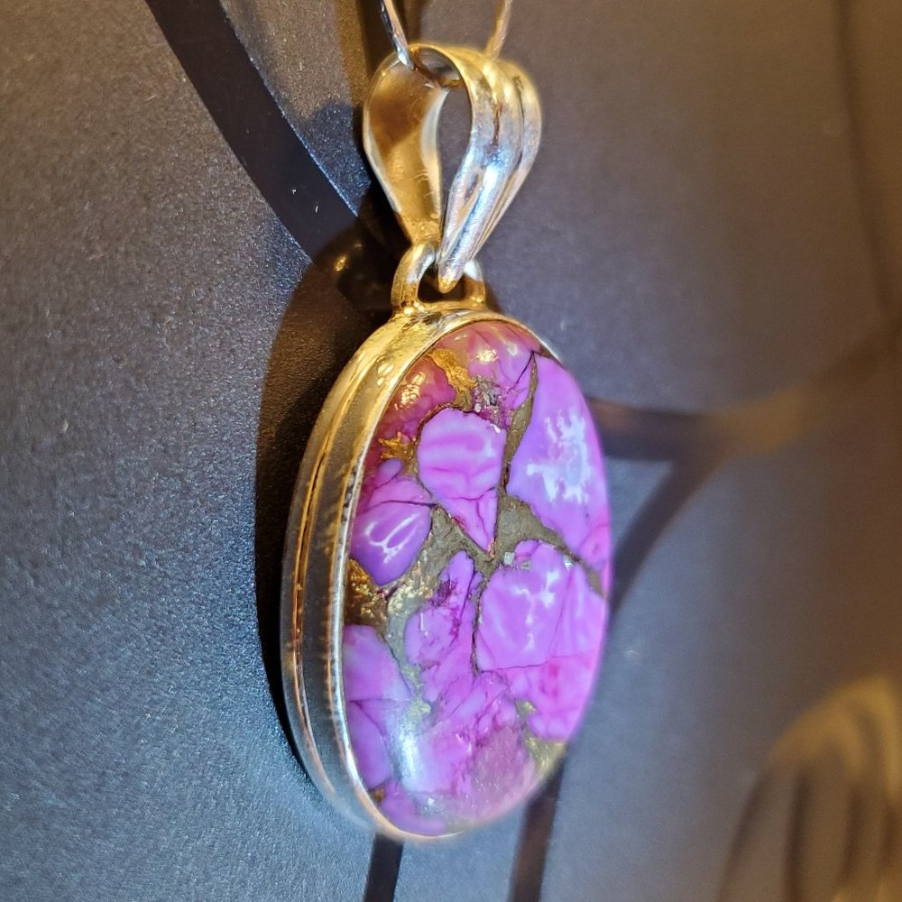 PURPLE  COPPER   TURQUOISE  STERLING  SILVER  PENDANT. - Picture 3 of 7